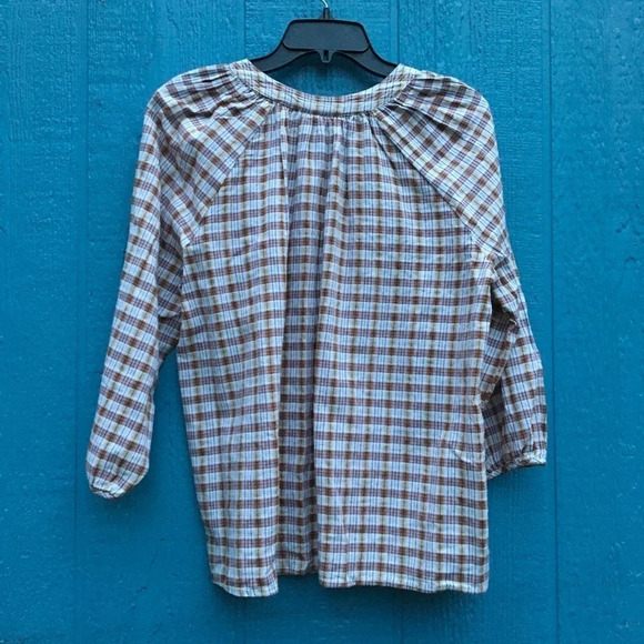 NWT Universal Threads Brown Plaid 3/4 Wide Sleeve Top Size Small - Picture 6 of 6